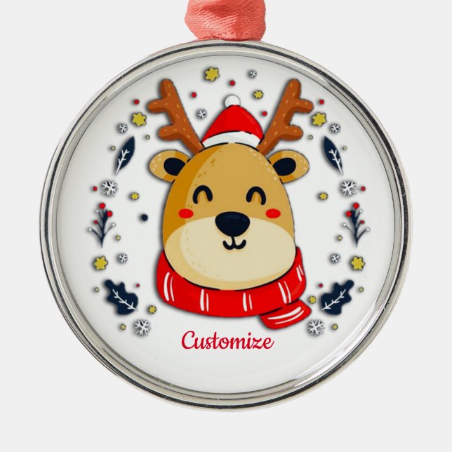 Ornamento De Metal Reinador de Natal Cute Personalizado (Frente)