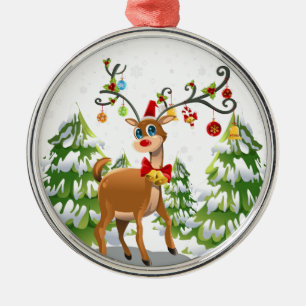 Ornamento De Metal Reindeer Bonito na Neve