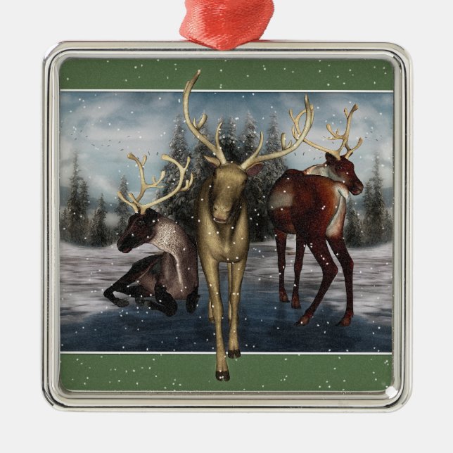Ornamento De Metal Reindeer Winter Scense Silver Ornament (Frente)
