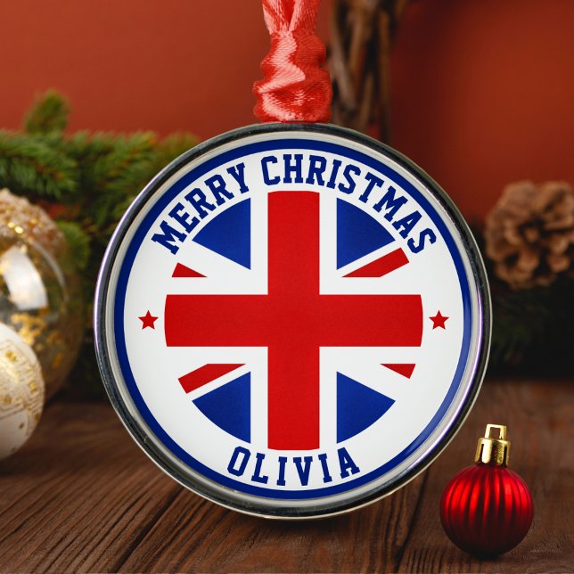 Ornamento De Metal Reino Unido Bandeira Londres Reino Unido (UK United Kingdom Flag London British Britain Metal Ornament)