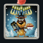 Ornamento De Metal Rena de Menorah<br><div class="desc">Rena com menorah para as tecnologias novas Inc | AssetID da visão dos antlers |: 85902187</div>