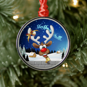 Ornamento De Metal Rena Fofa Espiando Meme de Natal