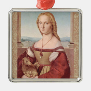 Ornamento De Metal Renascance Unicorn e Lady Raphael Painting