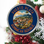 Ornamento De Metal República Dominicana de Puerto Plata Retro Sunset<br><div class="desc">Puerto Plata retro vetor viagem design. Puerto Plata,  oficialmente conhecida como San Felipe de Puerto Plata,  é uma grande cidade costeira na República Dominicana,  e capital da província de Puerto Plata.</div>