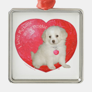 Ornamento De Metal Resgate de Cachorro Branco no Dia dos Namorados