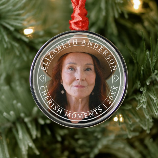 Ornamento De Metal Retirada de Script Branco Clássico de Foto Elegant (Árvore)