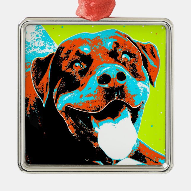 Ornamento De Metal Retrato brilhante e do divertimento de Rottweiler (Frente)