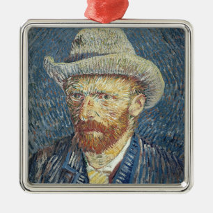 Ornamento De Metal Retrato de auto de Vincent van Gogh com chapéu