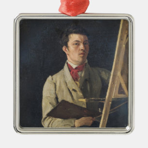 Ornamento De Metal Retrato de auto, sentando-se ao lado de uma