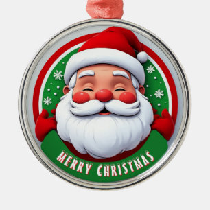 Ornamento De Metal Retrato de Papai Noel Alegre em Cartoon