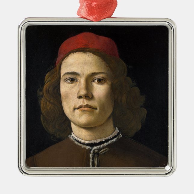 Ornamento De Metal Retrato de um Jovem (por Sandro Botticelli) (Frente)
