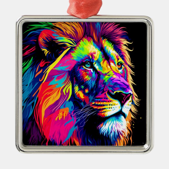 Ornamento De Metal Retrato digital de 3d Lion (Frente)