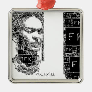 Ornamento De Metal Retrato preto e branco de Frida Kahlo