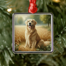 Ornamento De Metal Retriever Dourado