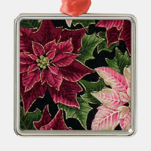 Ornamento De Metal Retro 50 Poinsettia Burgundy Rosa