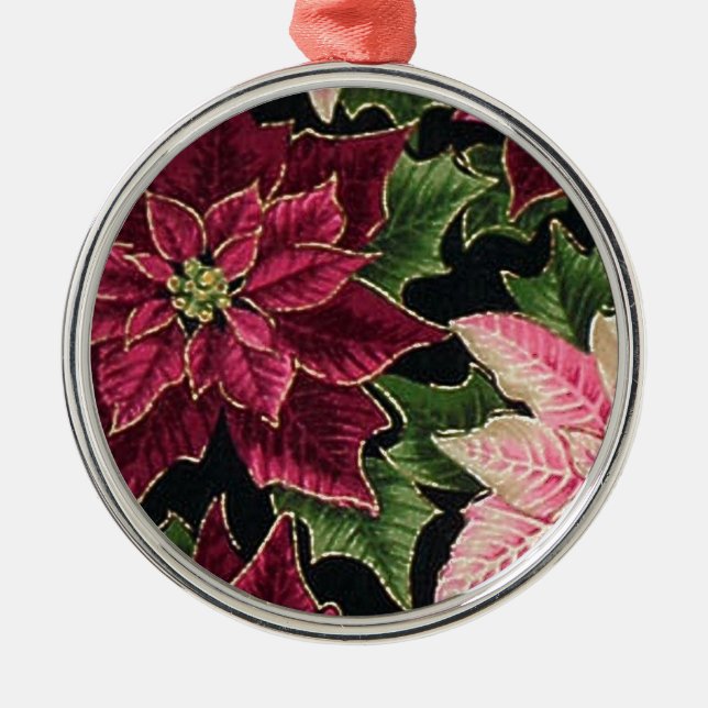 Ornamento De Metal Retro 50 Poinsettia Burgundy Rosa (Frente)