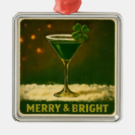Ornamento De Metal Retro 50s 4 Leaf Clover Irish Christmas Martini