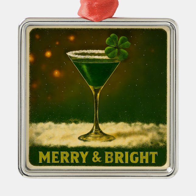 Ornamento De Metal Retro 50s 4 Leaf Clover Irish Christmas Martini (Frente)