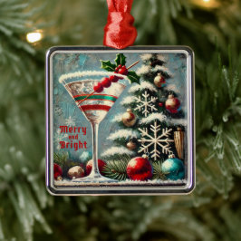 Ornamento De Metal Retro 50s Cranberry Snowflake Martini de Natal