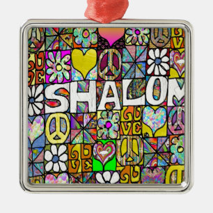 Ornamento De Metal Retro 60s Psicodélico Shalom LOVE