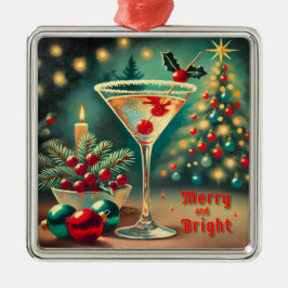 Ornamento De Metal Retro Anos 50 Coquetel Martini de Natal Alegre e R