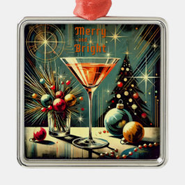 Ornamento De Metal Retro anos 50 Merry & Bright Christmas Martini