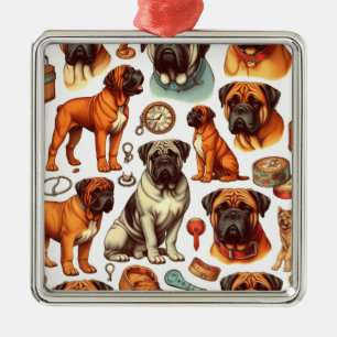 Ornamento De Metal Retro Bullmastiff Seamless