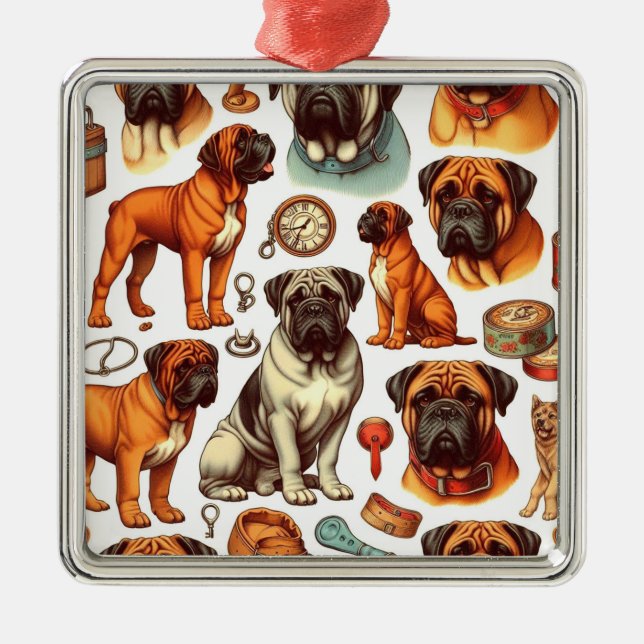 Ornamento De Metal Retro Bullmastiff Seamless (Frente)
