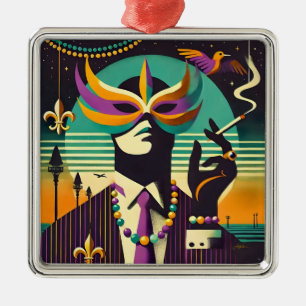 Ornamento De Metal Retro de Meados do Século anos 60 Mardi Gras O Hom