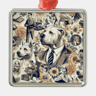 Ornamento De Metal Retro Dogo Argentino sem costura