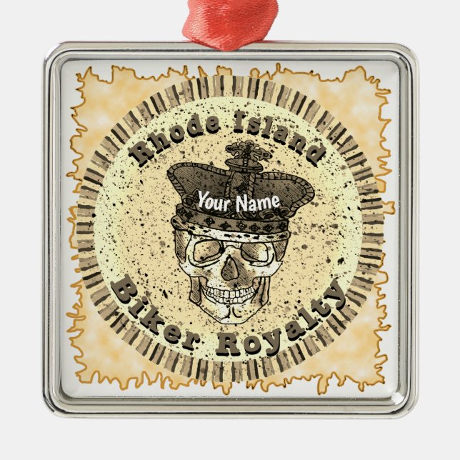 Ornamento De Metal Rhode Island Biker  (Frente)