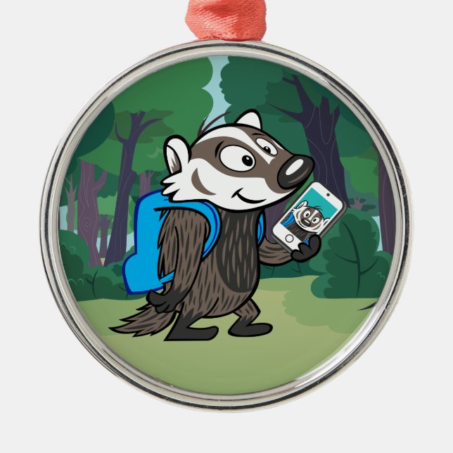 Ornamento De Metal Ricky Raccoon| Boomer Badger Selfie (Frente)
