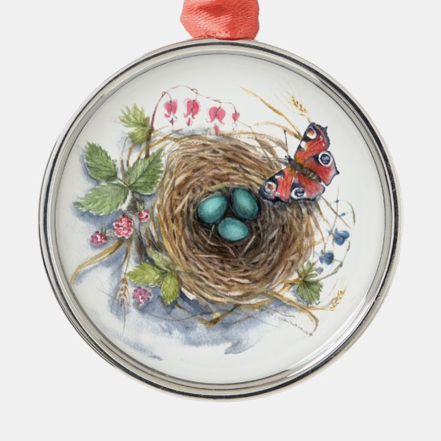 Ornamento De Metal Robin Nest (Frente)