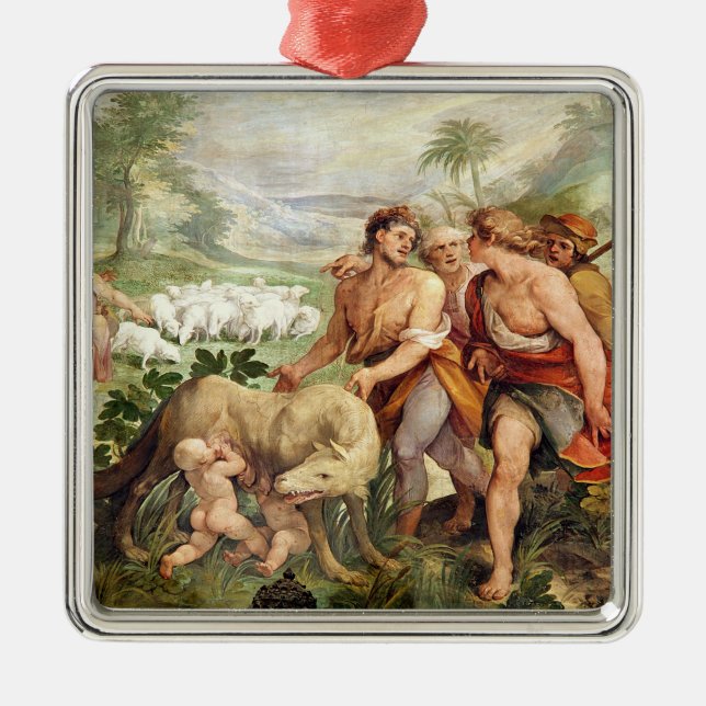 Ornamento De Metal Romulus suckled pelo ela-lobo (Frente)