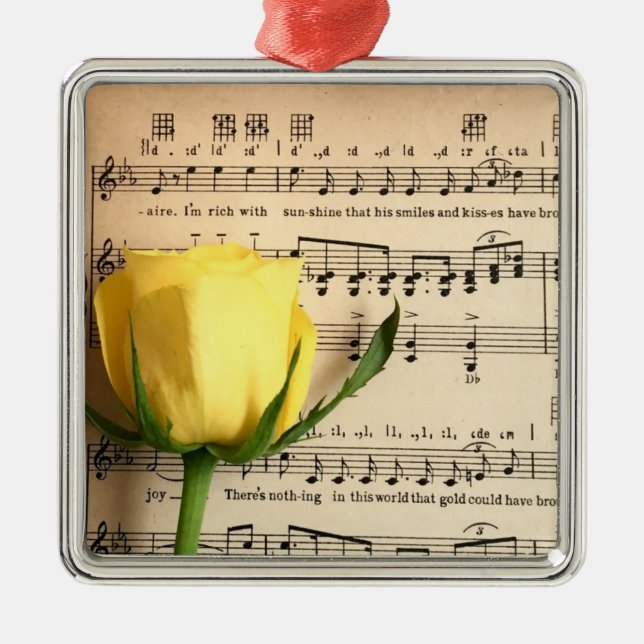 Ornamento De Metal Rosa Amarelo-Folha (Frente)