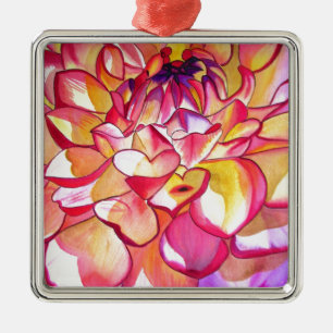 Ornamento De Metal Rosa Dahlia flor aquarela