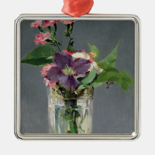 Ornamento De Metal Rosa de Manet e Clematis em um vaso de cristal,