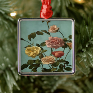 Ornamento De Metal Rosa de Vintage e Rosas de pincel