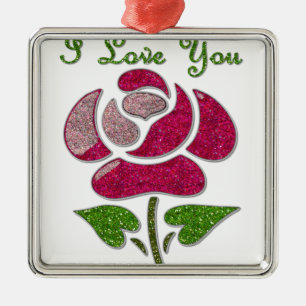 Ornamento De Metal Rosa Estêncil Rosa Eu Te Amo