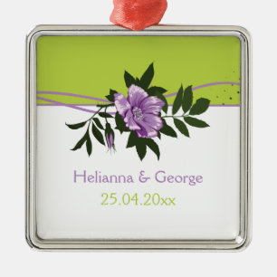 Ornamento De Metal Rosa floral selvagem verde de casamento