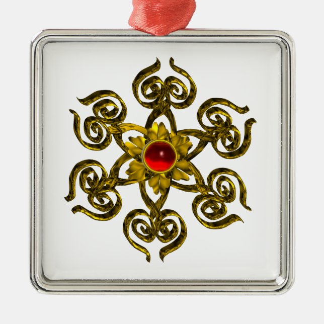 Ornamento De Metal ROSA ouro RUBY, branco (Frente)