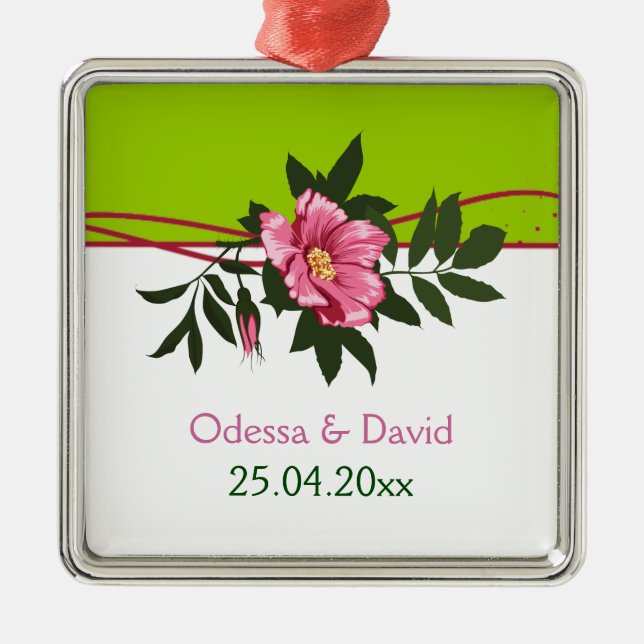 Ornamento De Metal Rosa rosa selvagem rosa verde limão de casamento f (Frente)