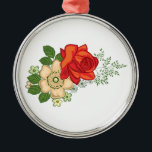 Ornamento De Metal Rosa Vermelha e Margaridas<br><div class="desc">Belo e colorido buquê de flores,  rosa vermelha e margaridas brancas.</div>