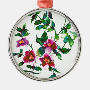 Ornamento De Metal Rosas de cor de água magenta, cor-de-rosa, elegant