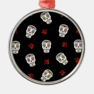 Ornamento De Metal ROSAS de crânios de açúcar rocháveis RAB em preto