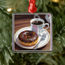 Ornamento De Metal Rosquinha de chocolate e café no Natal