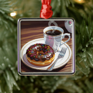 Ornamento De Metal Rosquinha de chocolate e café no Natal