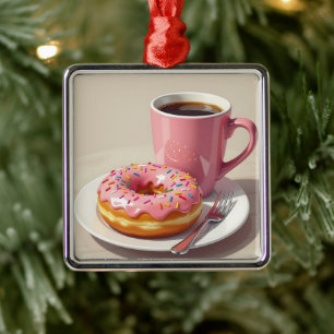 Ornamento De Metal Rosquinha rosa e Natal de café