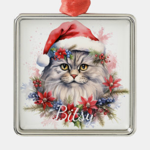 ORNAMENTO DE METAL ROSTO DE GATO DE NATAL FLUFFY