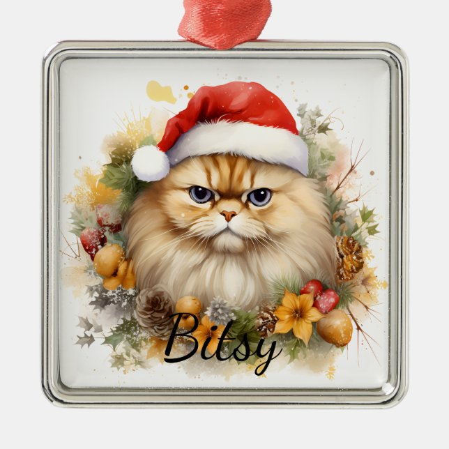 ORNAMENTO DE METAL ROSTO DE GATO DE NATAL FLUFFY (Frente)